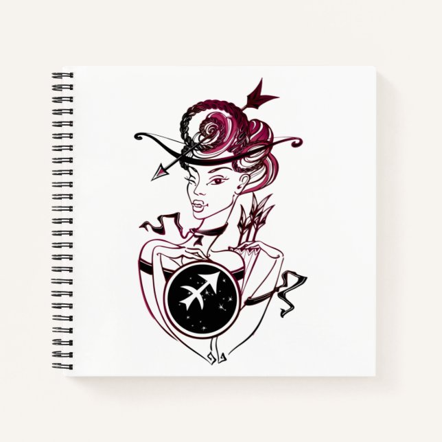 Personalised Sagittarius Art Deco Lady Notebook (Front)