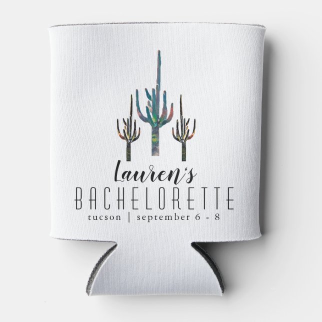 Personalised Saguaro Cactus Bachelorette Can Cooler (Front)