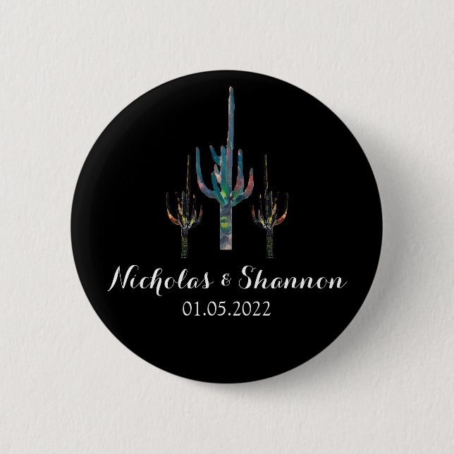 Personalised Saguaro Cactus Wedding 6 Cm Round Badge (Front)