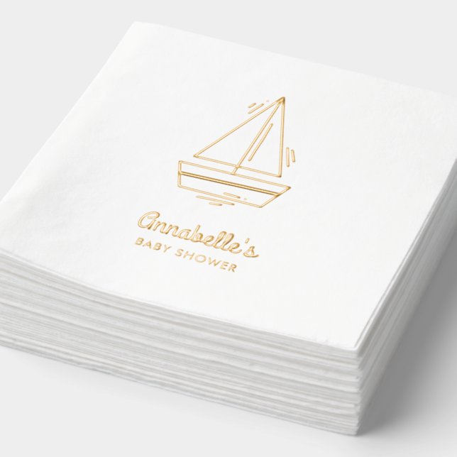 Personalised Sail Boat Baby Shower Gold Napkins (Detail)