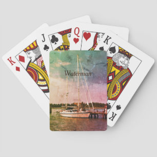 Personalised Sailboat Harbour Vintage Storm Brewin Playing Cards