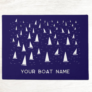 Personalised Sailing Boat Name Nautical Navy Blue Doormat