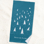Personalised Sailing Boat Nautical Beach Towel<br><div class="desc">Sail boats racing on a sparkling teal green sea.  A fun nautical design for anyone who enjoys sailing.  Original art by Nic Squirrell. Change the name to customise.</div>