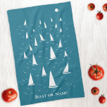 Personalised Sailing Boat Nautical Tea Towel<br><div class="desc">Sail boats racing on a sparkling teal green sea.  A fun nautical design for anyone who enjoys sailing.  Original art by Nic Squirrell. Change the name to customise.</div>