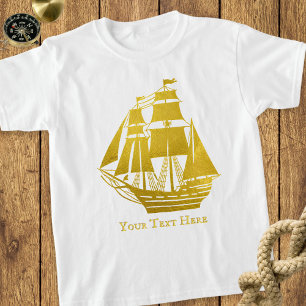 Personalised Sailing Faux Gold Nautical Tall Ship T-Shirt