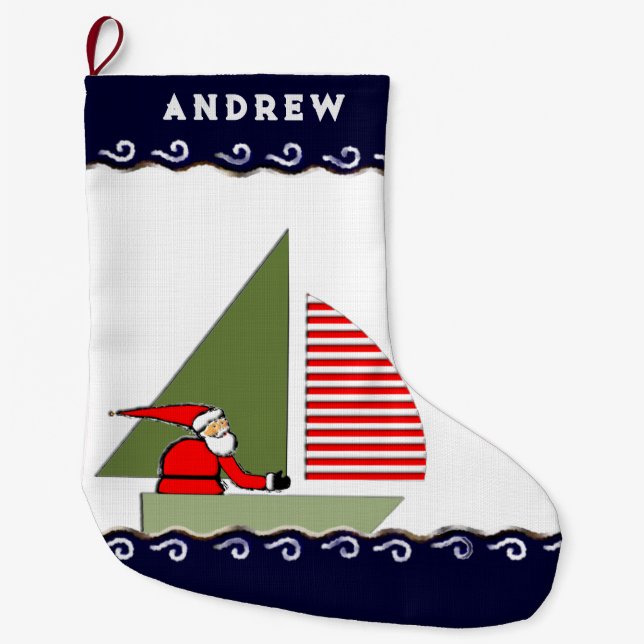 Personalised Sailing Holiday Gift Large Christmas Stocking (Front)