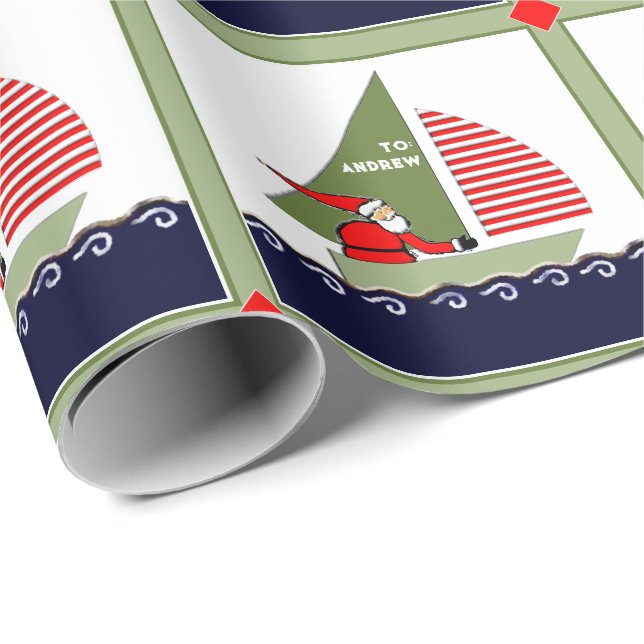 Personalised Sailing Sailboat Christmas Holiday Wrapping Paper (Roll Corner)