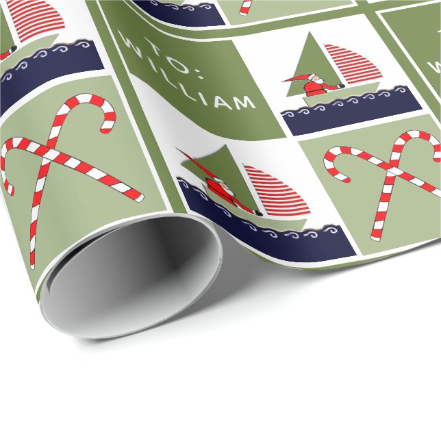 Personalised Sailing Sailboat Holiday Gift Wrapping Paper (Roll Corner)
