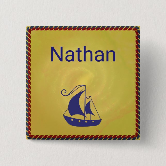 Personalised Sailing Ship with Rope Frame 15 Cm Square Badge (Front)