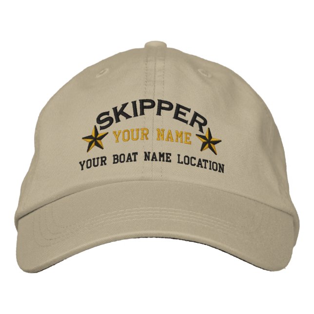 Personalised Sailing Skipper Stars Embroidered Hat (Front)