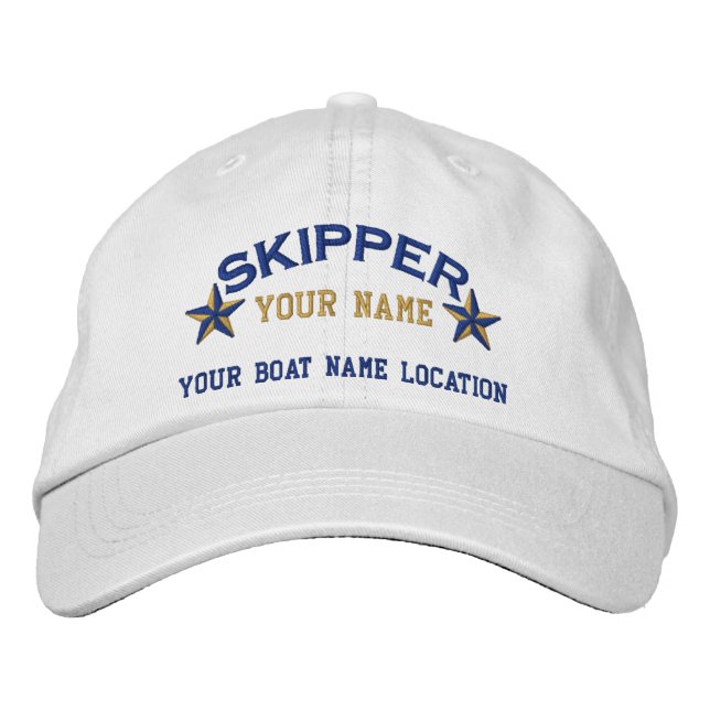 Personalised Sailing Skipper Stars Embroidered Hat (Front)