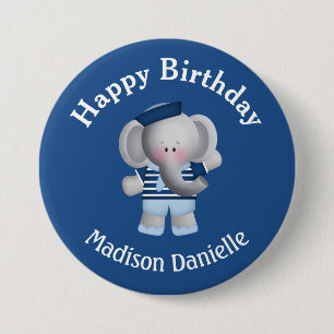 Personalised Sailor Elephant Birthday Button