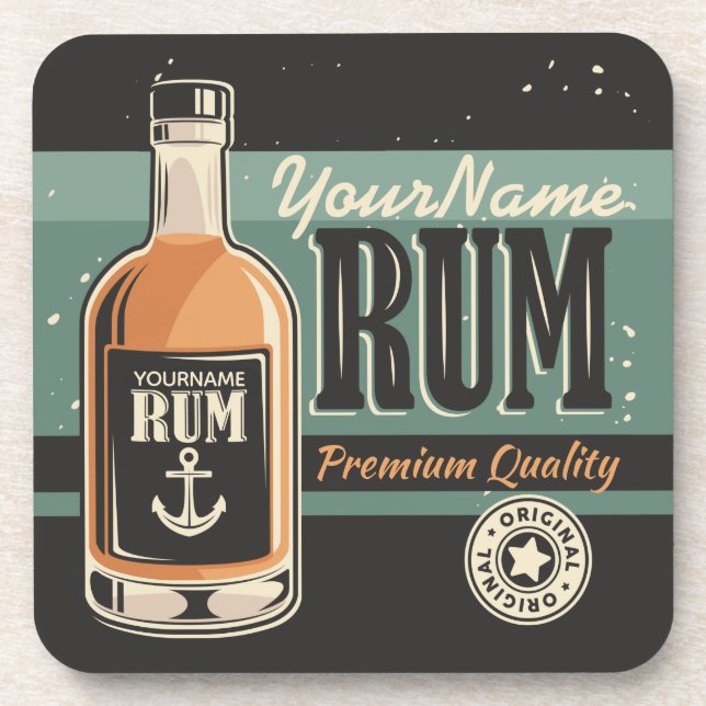 Personalised Sailor Rum Liquor Bottle Retro Sign  Coaster (Front)