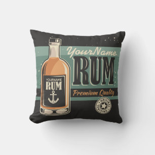 Personalised Sailor Rum Liquor Bottle Retro Sign Cushion