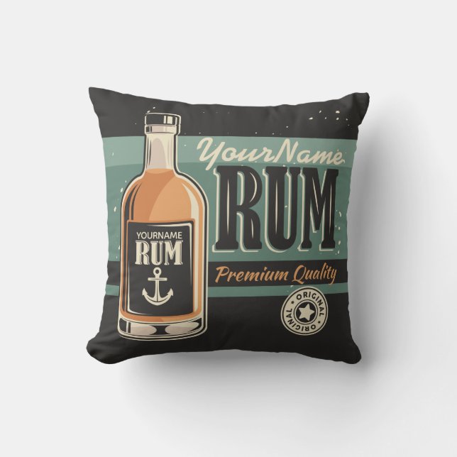 Personalised Sailor Rum Liquor Bottle Retro Sign Cushion (Front)