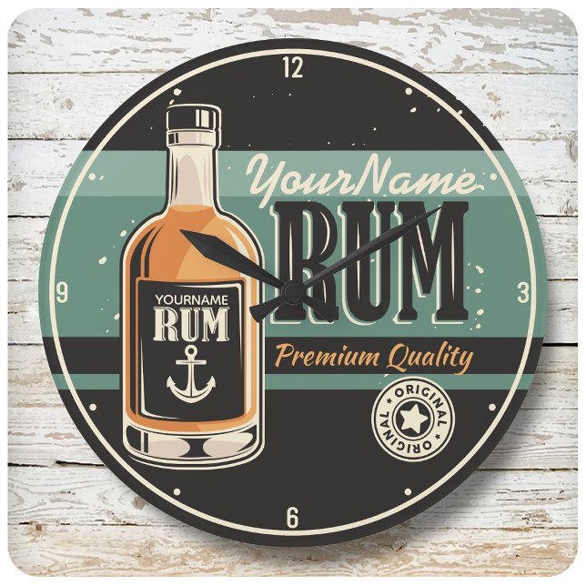 Personalised Sailor Rum Liquor Bottle Retro Sign Large Clock (Creator Uploaded)