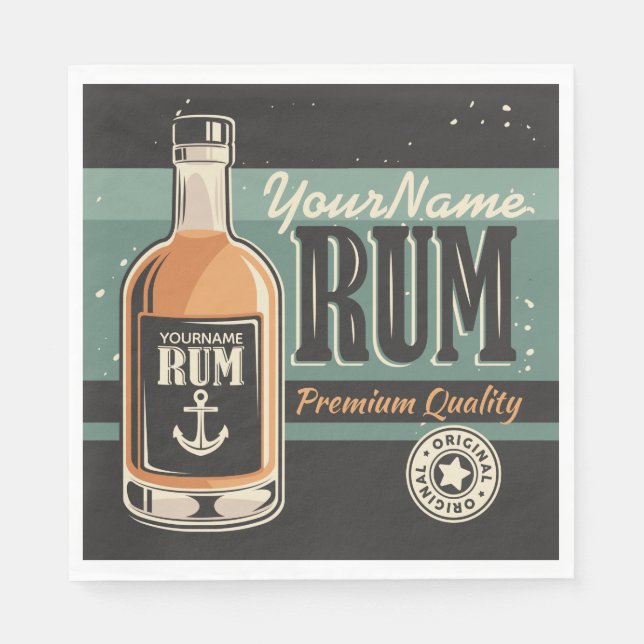 Personalised Sailor Rum Liquor Bottle Retro Sign  Napkin (Front)