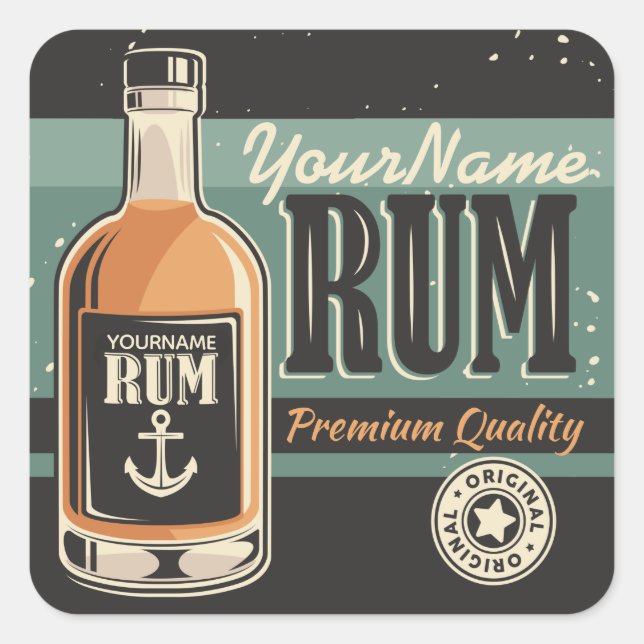 Personalised Sailor Rum Liquor Bottle Retro Sign  Square Sticker (Front)