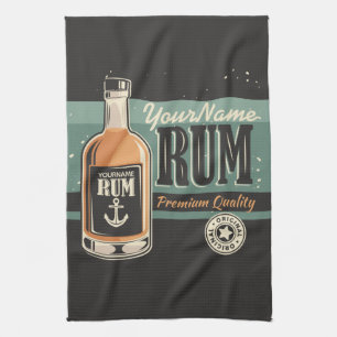 Personalised Sailor Rum Liquor Bottle Retro Sign Tea Towel