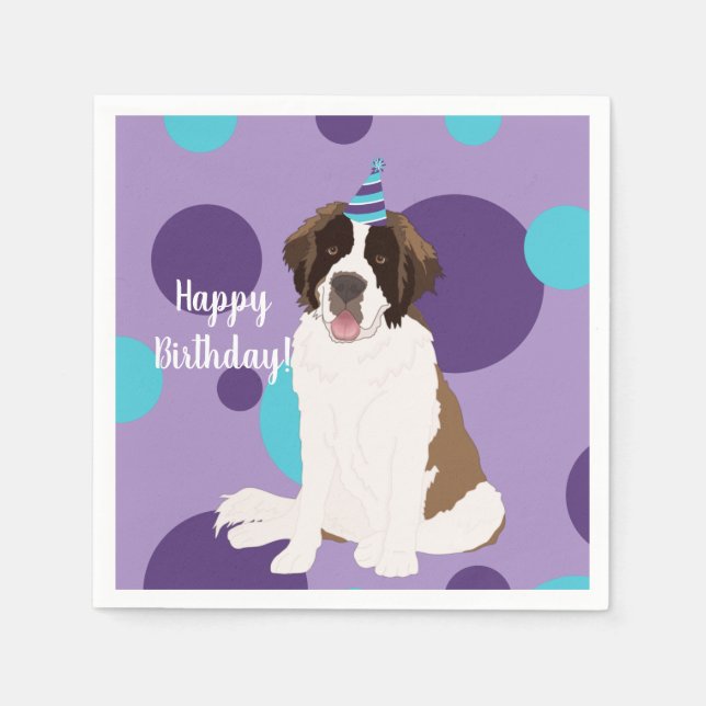 Personalised Saint Bernard Birthday  Napkin (Front)