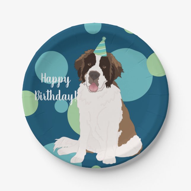 Personalised Saint Bernard Birthday  Paper Plate (Front)