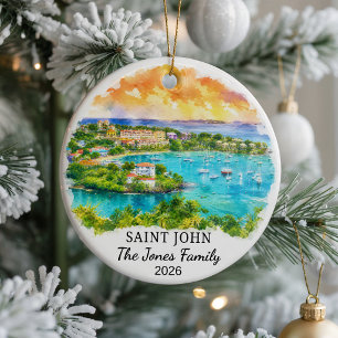 Personalised Saint John Ornament, Custom Caribbean Ceramic Tree Decoration
