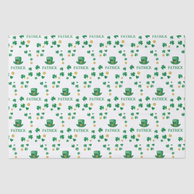 Personalised Saint Patricks Leprechaun Clover Tissue Paper (Front)
