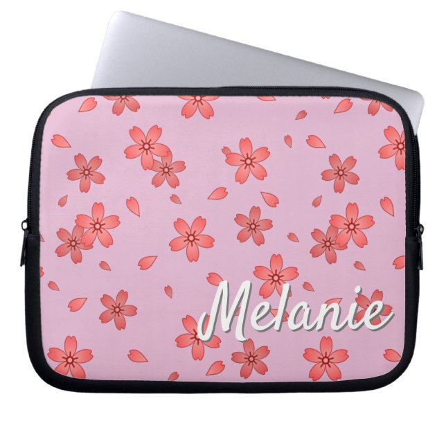 Personalised Sakura Cherry Blossom Blizzard Laptop Sleeve (Front)