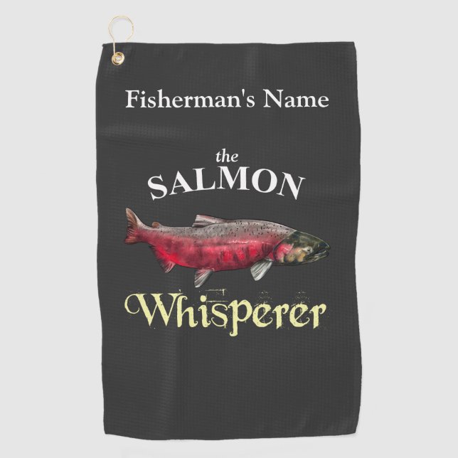Personalised Salmon Whisperer Dark Fishing Towel (Front)