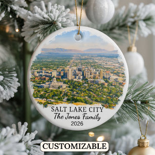 Personalised Salt Lake City Ornament, Custom Utah Ceramic Tree Decoration