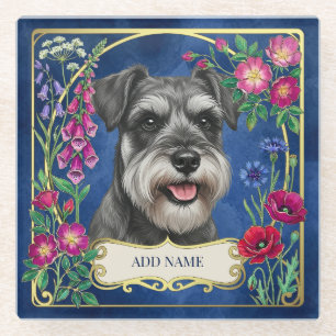 Personalised Salt & Pepper Schnauzer Blue Coaster