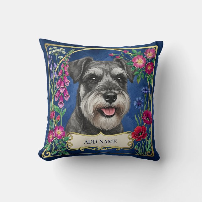 Personalised Salt & Pepper Schnauzer Blue Cushion (Front)