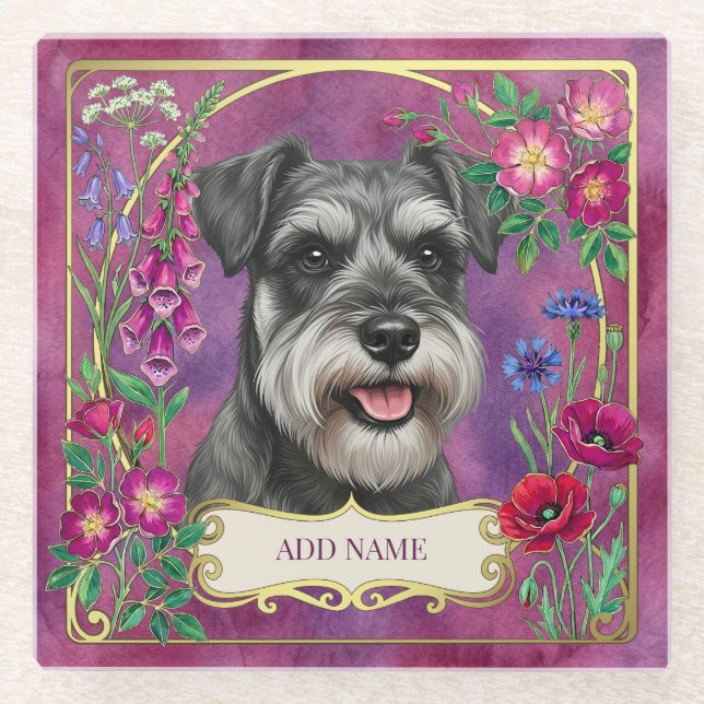 Personalised Salt & Pepper Schnauzer Pink Coaster (Front)