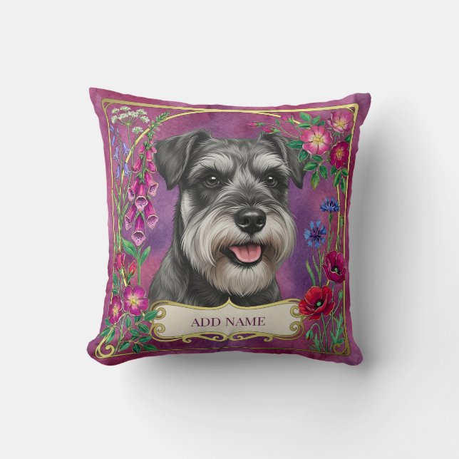Personalised Salt & Pepper Schnauzer Pink Cushion (Front)