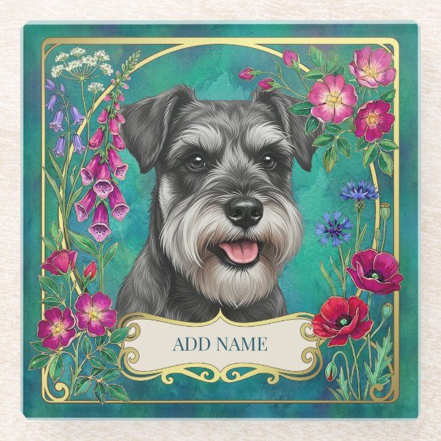 Personalised Salt & Pepper Schnauzer Teal Coaster (Front)