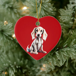 Personalised Saluki Puppy Christmas Red Ceramic Tree Decoration
