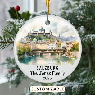 Personalised Salzburg Ornament, Austria Ceramic Tree Decoration