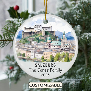 Personalised Salzburg Ornament, Austria Ceramic Tree Decoration