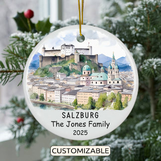 Personalised Salzburg Ornament, Austria Ceramic Tree Decoration