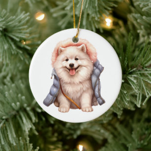 Personalised Samoyed Dog Ceramic Tree Decoration