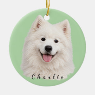 Personalised Samoyed Dog with Custom Name Ceramic Tree Decoration