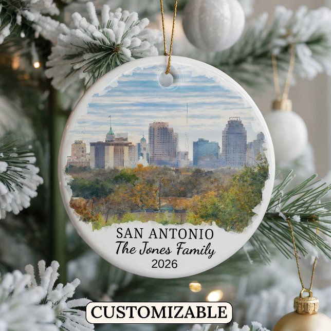 Personalised San Antonio Ornament, Custom Texas Ceramic Tree Decoration (Creator Uploaded)