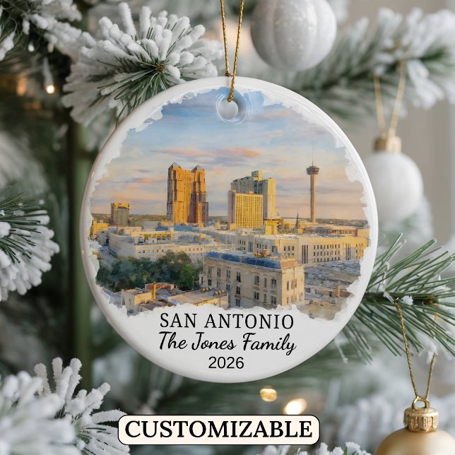 Personalised San Antonio Ornament, Custom Texas Ceramic Tree Decoration (Creator Uploaded)