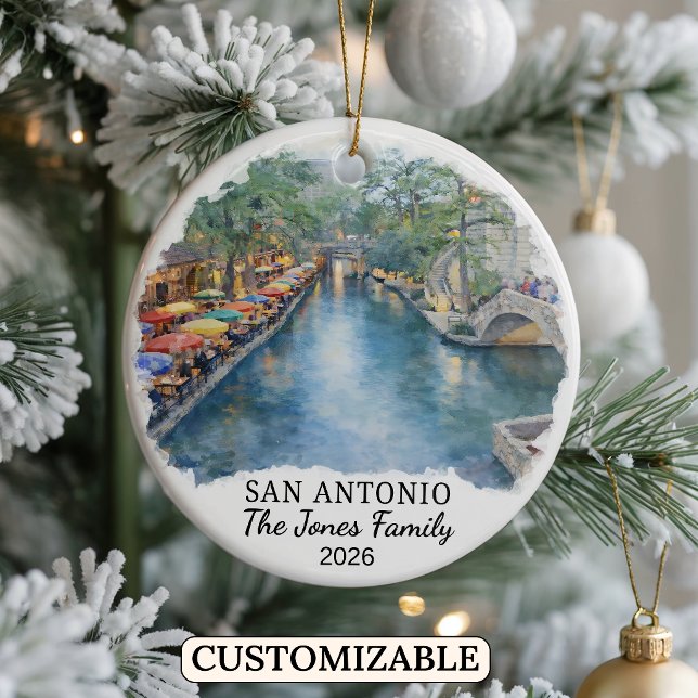 Personalised San Antonio Ornament, Custom Texas Ceramic Tree Decoration (Creator Uploaded)