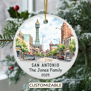 Personalised San Antonio Ornament, Texas Ceramic Tree Decoration