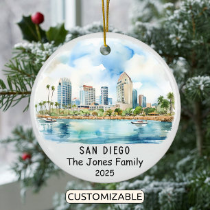 Personalised San Diego Ornament, California Ceramic Tree Decoration