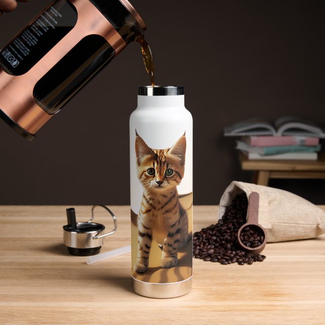 Personalised Sand Cat Water Bottle (Coffee)