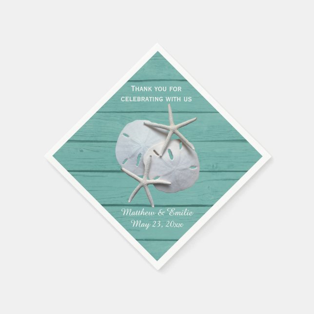 Personalised Sand Dollar Starfish Wedding Napkins (Corner)