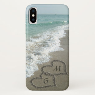 Personalised Sand Hearts on the Beach iPhone X Case