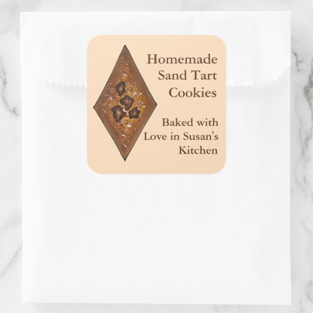 Personalised Sand Tart Christmas Cookie PA Dutch Square Sticker (Bag)